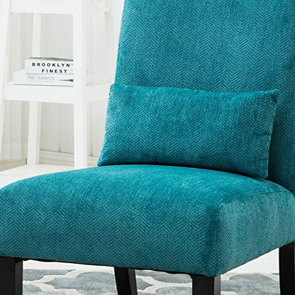 Pisano Teal Blue Fabric Armless Contemporary Accent Chair with Kidney Pillow