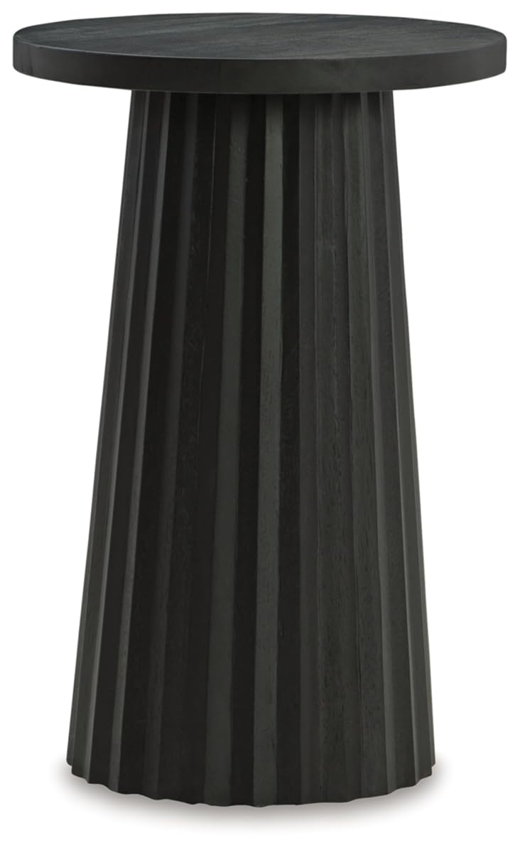 Signature Design by Ashley Ceilby Contemporary Accent Table with Fluted Base Design Wire-Brushed Effect, Solid Wood Construction, Black, 14" W x 14" D x 21.13" H