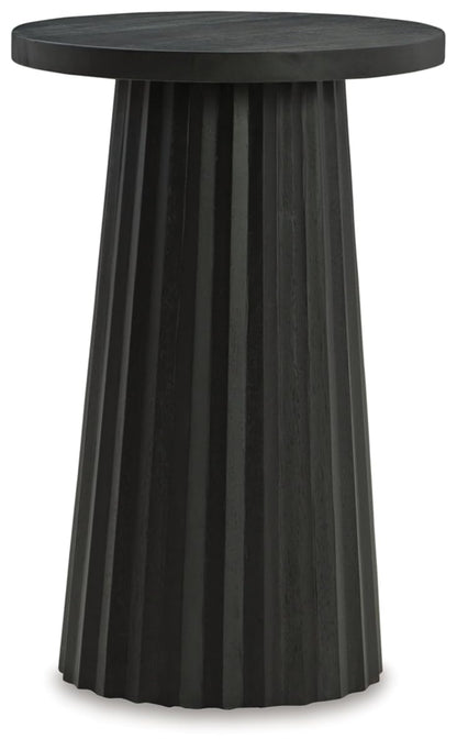 Signature Design by Ashley Ceilby Contemporary Accent Table with Fluted Base Design Wire-Brushed Effect, Solid Wood Construction, Black, 14" W x 14" D x 21.13" H