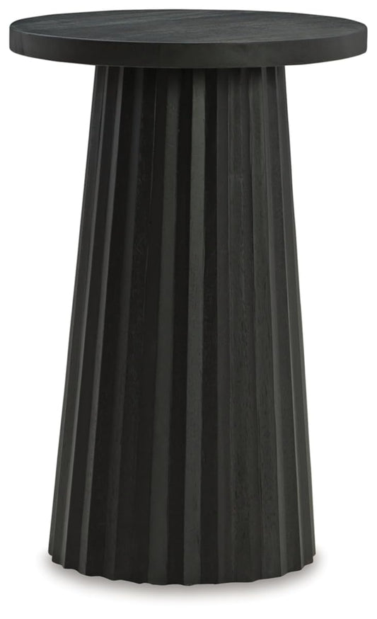 Signature Design by Ashley Ceilby Contemporary Accent Table with Fluted Base Design Wire-Brushed Effect, Solid Wood Construction, Black, 14" W x 14" D x 21.13" H