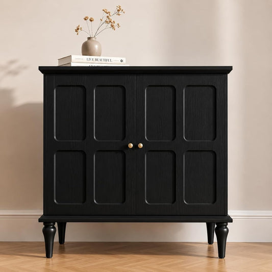 Black Sideboard Buffet Cabinet with Storage, Mid-Century Modern Storage Cabinet with 2 Doors and Adjustable Shelves, Accent Style Sideboard for Entryway, Dining Room, Living Room
