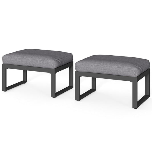 2 Pieces Aluminum Outdoor Patio Ottoman Set