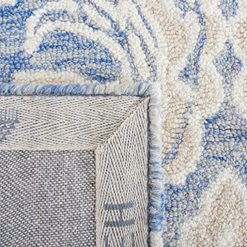 SAFAVIEH Micro-Loop Collection Area Rug - 5' Square, Blue & Ivory, Handmade Wool, Ideal for High Traffic Areas in Living Room, Bedroom (MLP532M)