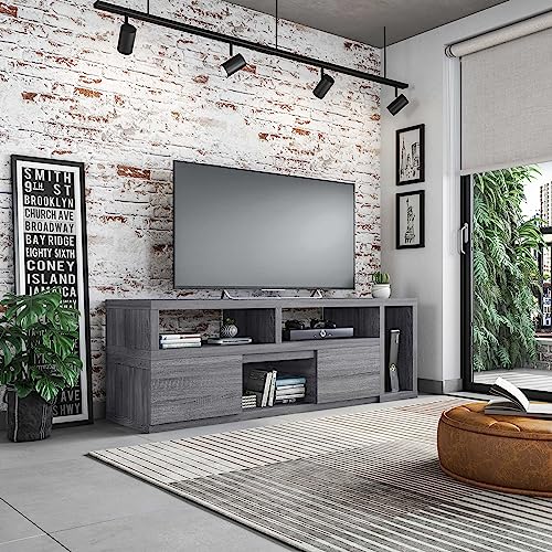 Adjustable TV Stand with Storage Fits Up to 65" TV, Grey | Modern media console, adjustable width, storage shelves, cable management, living room furniture, entertainment center