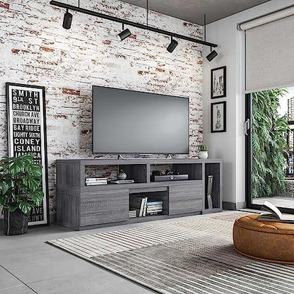 Adjustable TV Stand with Storage Fits Up to 65" TV, Grey | Modern media console, adjustable width, storage shelves, cable management, living room furniture, entertainment center