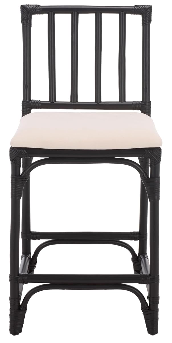 SAFAVIEH Furniture - Amal 23.6" Seat Height Counter Stool - White & Black - Handwoven Rattan Design - Fully Assembled - Ideal for Kitchen, Dining Room & Kitchen Island (BST6510C)