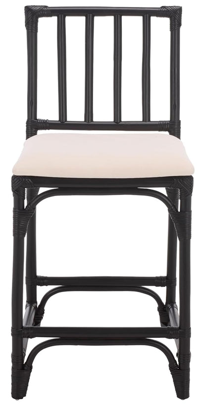 SAFAVIEH Furniture - Amal 23.6" Seat Height Counter Stool - White & Black - Handwoven Rattan Design - Fully Assembled - Ideal for Kitchen, Dining Room & Kitchen Island (BST6510C)