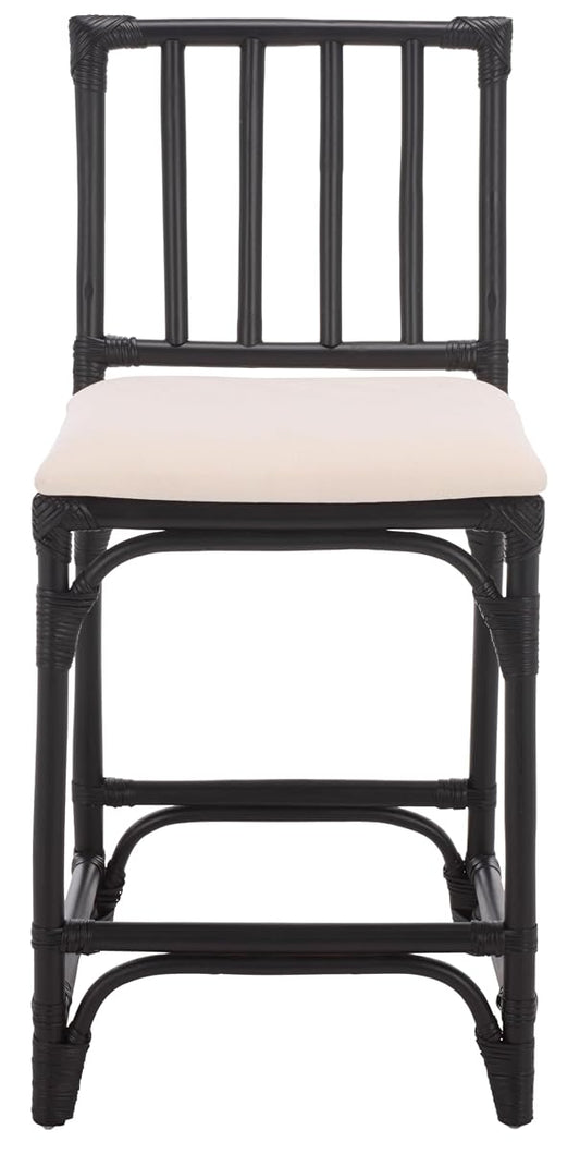 SAFAVIEH Furniture - Amal 23.6" Seat Height Counter Stool - White & Black - Handwoven Rattan Design - Fully Assembled - Ideal for Kitchen, Dining Room & Kitchen Island (BST6510C)