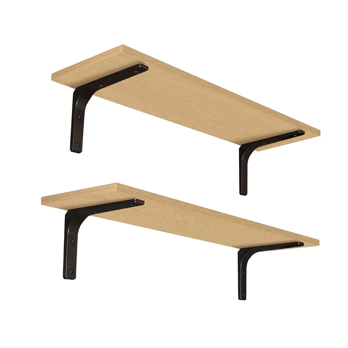 Long Wall Shelves, 31.5 Inch Wall Mounted Shelves Set of 2, Easy-to-Install, Floating Storage Ledges with Sturdy Metal Brackets for Living Room, Bathroom, Bedroom, Kitchen, Natural
