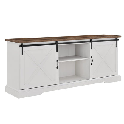 Corbin Modern Farmhouse Sliding X Barn Door TV Stand for TVs up to 80 Inches, 70 Inch, Reclaimed Barnwood and Brushed White