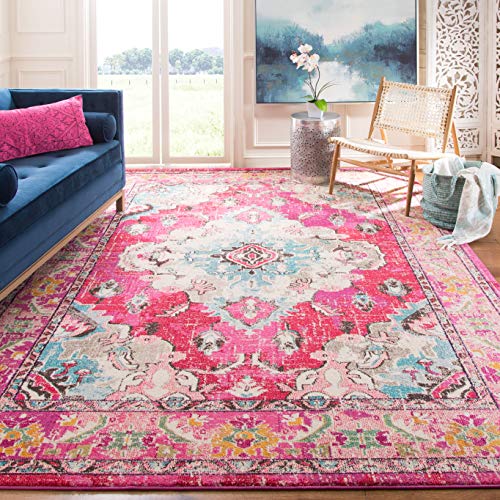 SAFAVIEH Monaco Collection Area Rug - 8' x 10', Pink & Multi, Non-Shedding & Easy to Clean, Distressed Medallion Design, Ideal for Living Room, Bedroom, Dining Space (MNC243D)