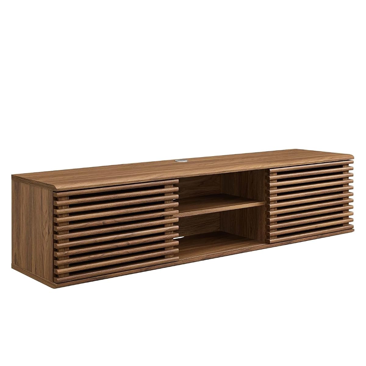 Render 60" Mid-Century Modern Wall Mount Media Console TV Stand, 60 Inch, Walnut