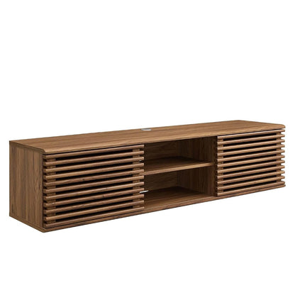 Render 60" Mid-Century Modern Wall Mount Media Console TV Stand, 60 Inch, Walnut
