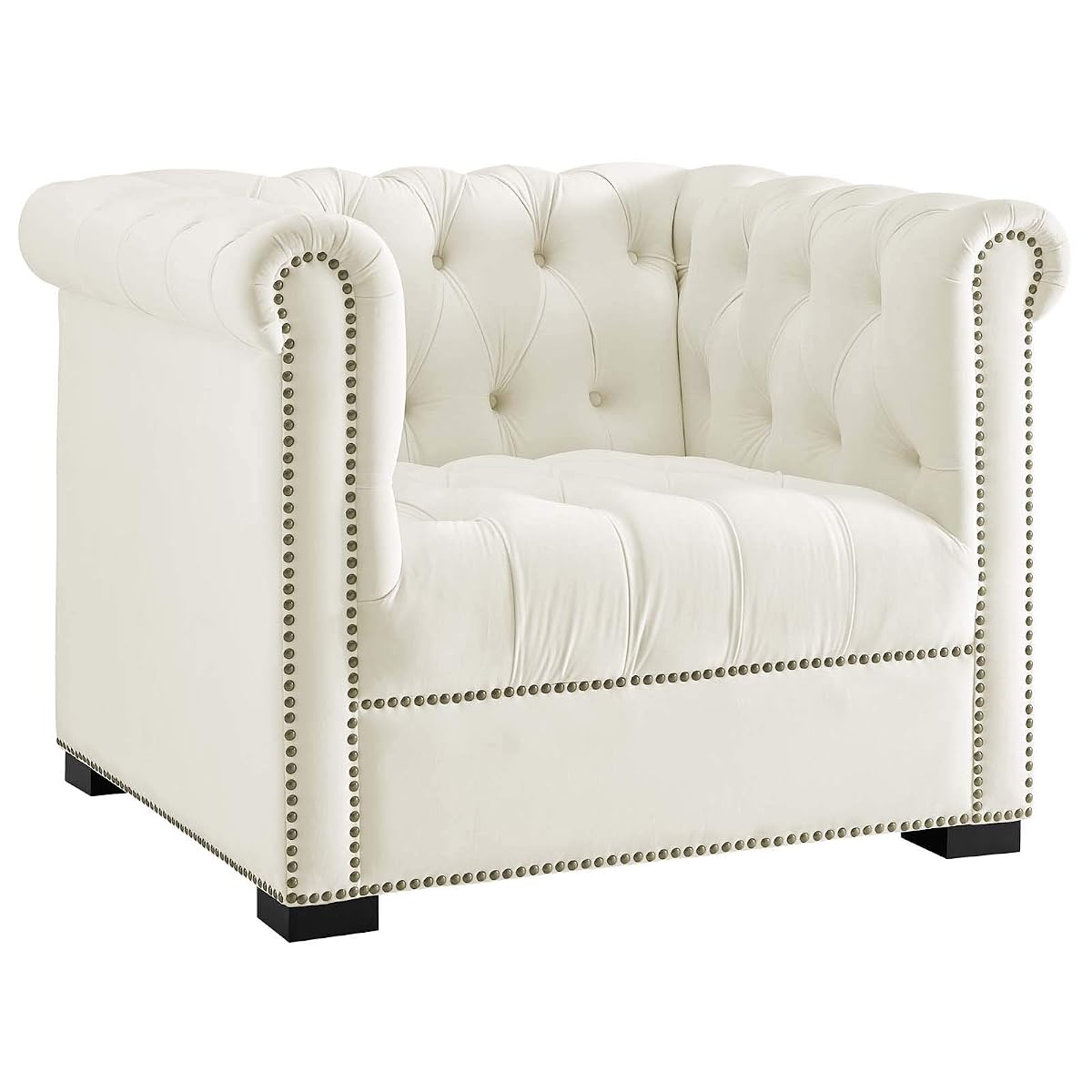 EEI-3065-IVO Heritage Upholstered Velvet Armchair, Ivory