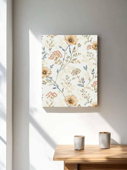 NuYeBiofx Country Floral Ombre Herb Canvas Wall Art Prints,48"x32" Framed Picture Artwork Retro Blossom Flower Printed Canvas Oil Painting for Living Room Bedroom Office,Ready to Hang
