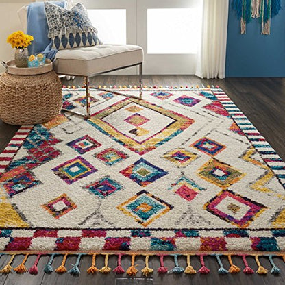 Home Moroccan Casbah Ivory Multicolor 3'11" x 6' Area Rug - Easy Clean, Non Shedding, Bed Room, Living Room, Dining Room, Kitchen (4' x 6')
