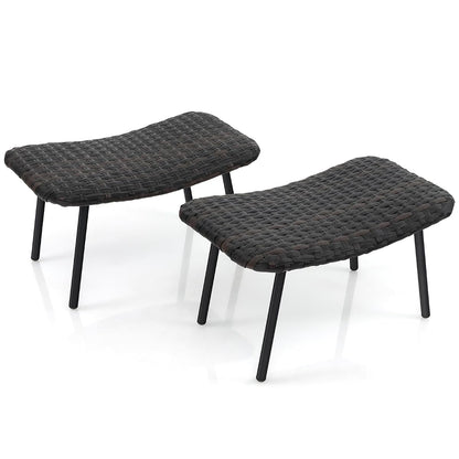 Set of 2 Patio Ottomans, Multipurpose Rattan Ottomans w/Padded Quick Dry Foam & Heavy-Duty Metal Legs, Outdoor Wicker Footrest Extra Seating for Poolside, Backyard All Weather Resistant