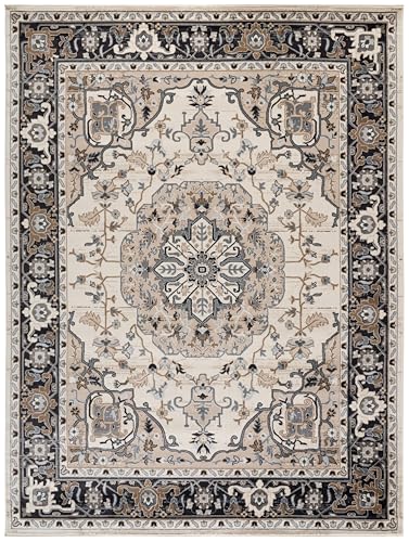 SAFAVIEH Lyndhurst Collection Area Rug - 8' x 10', Cream & Navy, Traditional Oriental Design, Non-Shedding & Easy Care, Ideal for High Traffic Areas in Living Room, Bedroom (LNH334K)