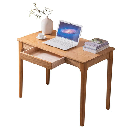 Solid Wood Desk with Drawers, Home Office Desk for Small Spaces, Gaming Work Study Desk, Student PC Desk for Bedroom, Easy to Assemble (Wood Color, 39.4 inch)