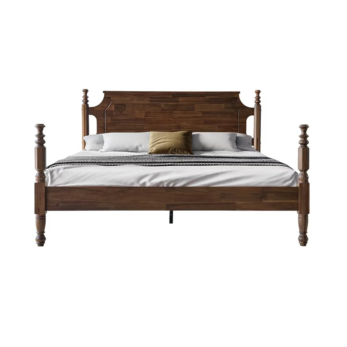 Solid Wood Queen Size Platform Bed Frame with Headboard & Footboard