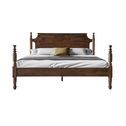 Solid Wood Queen Size Platform Bed Frame with Headboard & Footboard