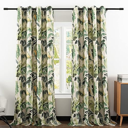 Extra Wide Curtains for Living Room, 1 Pc Blackout Curtains & Drapes Panel with Grommet, Green Macaw Pattern Print Window Treatment for Sliding Glass Door 100 Inches Wide
