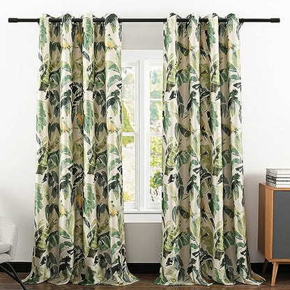 Extra Wide Curtains for Living Room, 1 Pc Blackout Curtains & Drapes Panel with Grommet, Green Macaw Pattern Print Window Treatment for Sliding Glass Door 100 Inches Wide