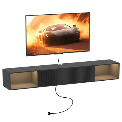 55" Floating TV Stand with LED Light and Storage for Living Room