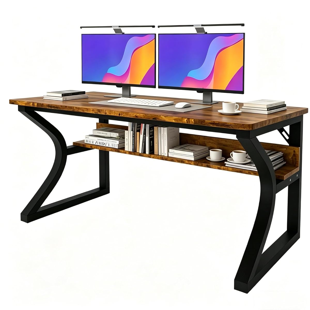 47 X 23.6 Inch Computer Desk, Modern Home Office Desks w/Deeper Desktop, Writing Work Study Desk w/Storage Shelves Cable Management for Home Office, Study, Bedroom, Work from Home, Metal Frame