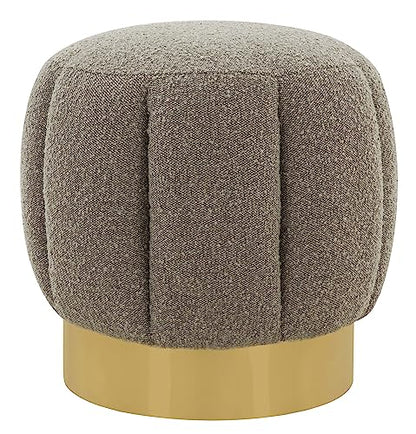 SAFAVIEH Couture Collection Maxine Light Grey Boucle/Gold Channel Tufted Ottoman (Fully Assembled)
