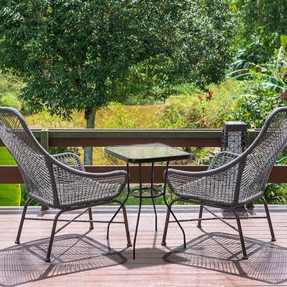 Sunny Isles 24 Inch Outdoor Patio Bistro Dining Table Backyard Squared Furniture with Tempered Glass Tabletop, Black