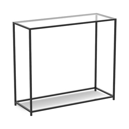 & Co. - Metal Console Table with Glass, Black Console Tables for Entryway, Use As Doorway Table, Narrow Bar Table, or Accent Furniture for Decorating Foyer, 12 x 28 x 31 Inches