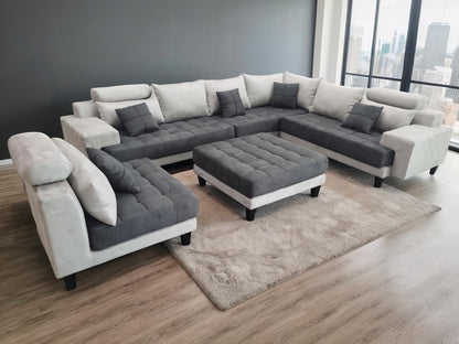 L Shape U Shape Reversible Modern Microfiber Fabric Sectional Couch Sofa Set S150D (2 Tone Grey/Dark Grey)