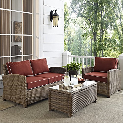 s Bradenton Collection | Exquisite All-Weather Wicker Outdoor Seating Set | Loveseat, Arm Chair & Glass Top Table | Durable & UV-Resistant Cushions