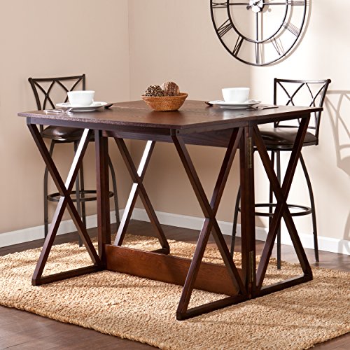 Derby Expandable Counter-Height Table 48 inches Long with Counter Dining, Living Room With Open Concept Living Space Transitional Style, Brown