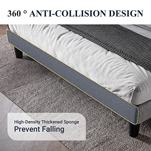 Queen Bed Frame with Button Tufted Wingback Headboard, Light Grey, view 7