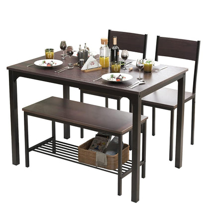 43.3 inch Dining Table Set for 4, Small Kitchen Table Set with Chairs and Storage Bench, 4 Piece Dining Room Table Set for Small Space, Apartment, Rustic Oak Finish