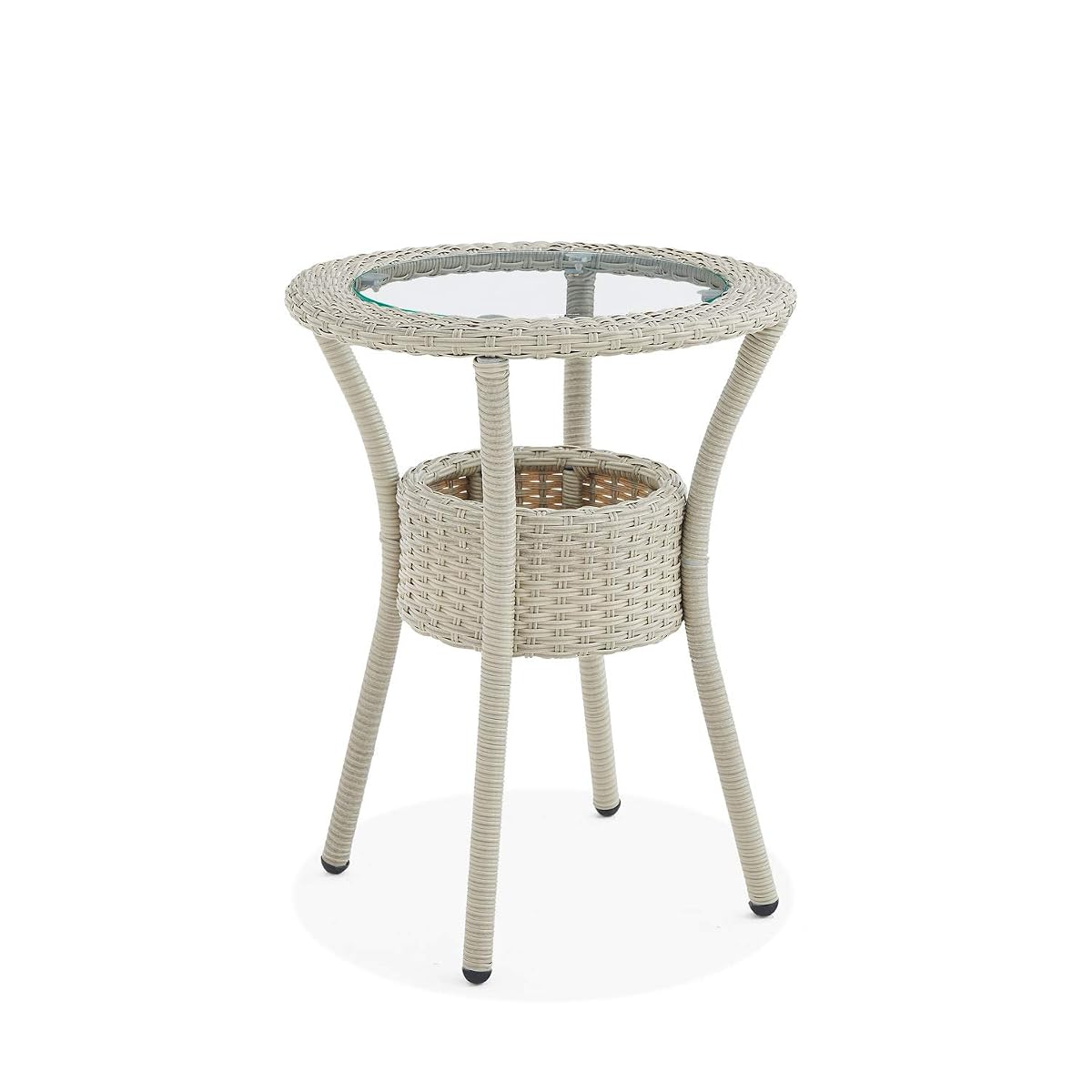 Modern and Weatherproof Haven All-Weather Wicker Outdoor Round Glass-Top Accent Table with Storage - Outdoor Furniture Patio Set & Metal - 20 in. W x 20 in. D x 26 in. H