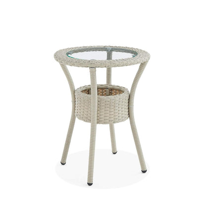 Modern and Weatherproof Haven All-Weather Wicker Outdoor Round Glass-Top Accent Table with Storage - Outdoor Furniture Patio Set & Metal - 20 in. W x 20 in. D x 26 in. H