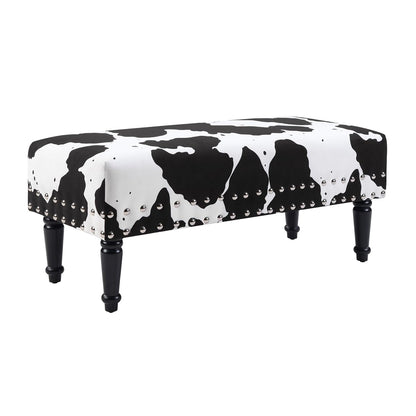 Designs4Comfort Cow Print Bench Ottoman 40" - Farmhouse, Rustic Wide Upholstered Footstool & Seat, for Living Room, Bedroom, Hallway & Entryway, Black Fabric