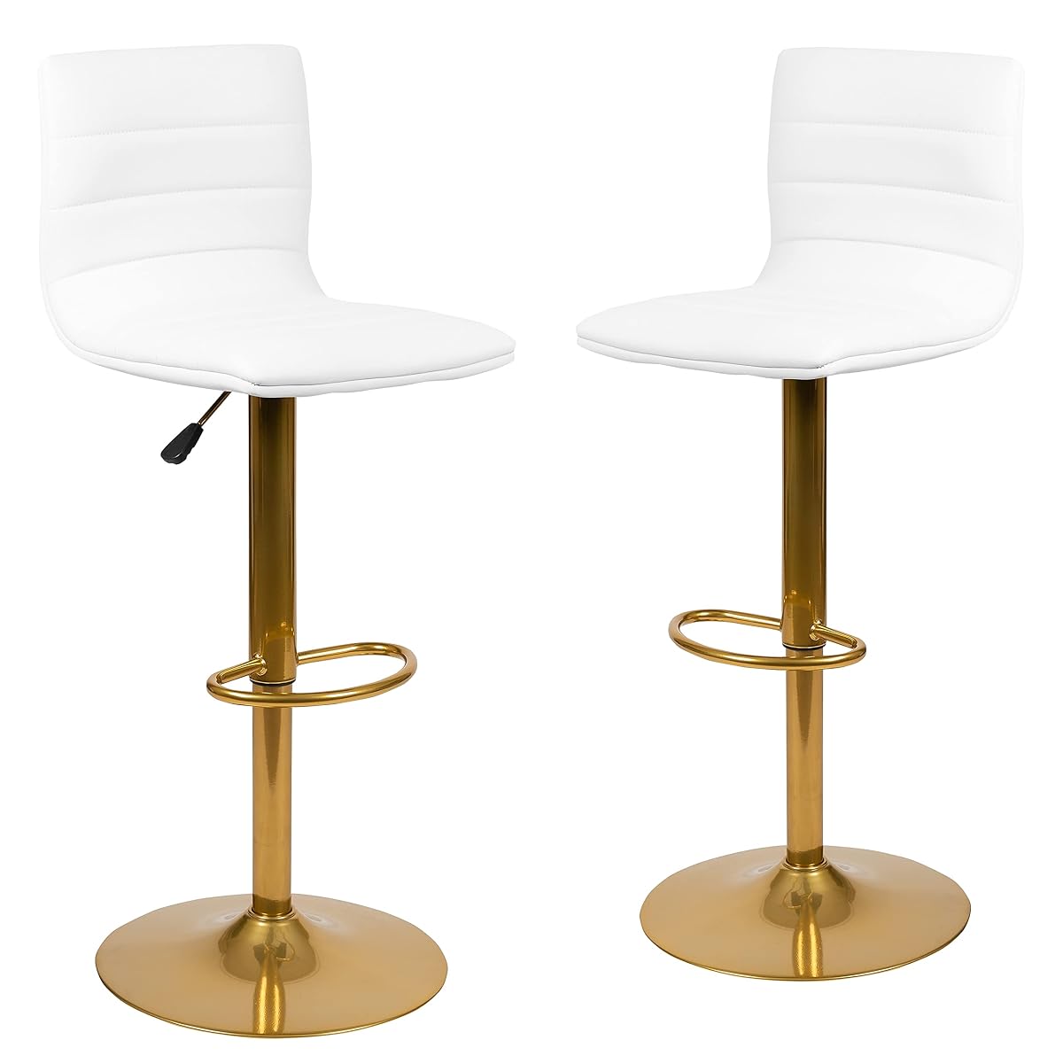 Vinyl Swivel Adjustable Bar Stool with Back, White, 2-Pack