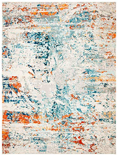 SAFAVIEH Madison Collection Area Rug - 9' x 12', Cream & Orange, Modern Abstract Design, Non-Shedding & Easy Care, Ideal for High Traffic Areas in Living Room, Bedroom (MAD478B)