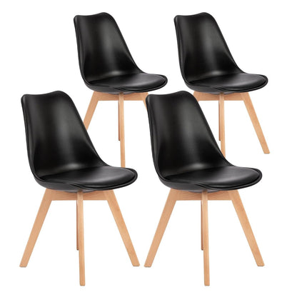 Set of 4 Dining Kitchen Mid-Century Modern Chairs with Wood Legs and PU Leather Cushion, Upholstered Seating for Living Room Bedroom Outdoor Lounge, Black