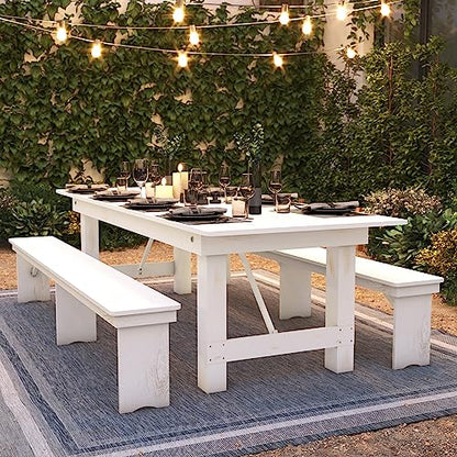 Hercules Commercial Grade Farmhouse Dining Table | Solid Pine Foldable Table for 10 in Antique Rustic White | Rustic Charm for Home and Events