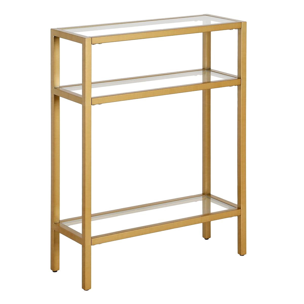 22" Wide Rectangular Console Table in Brass, Entryway Table, Accent Table for Living Room, Hallway | Industrial-style console table with open shelving and durable metal frame for living rooms, entryways, or offices