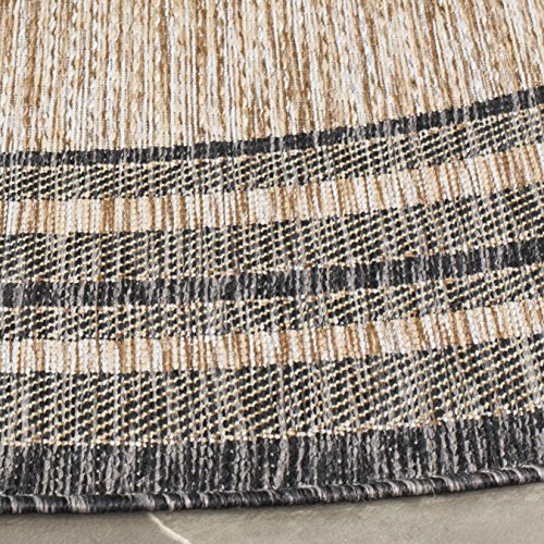 SAFAVIEH Courtyard Outdoor Round Rug 6'7", Natural & Black CY8475-37312, view 5