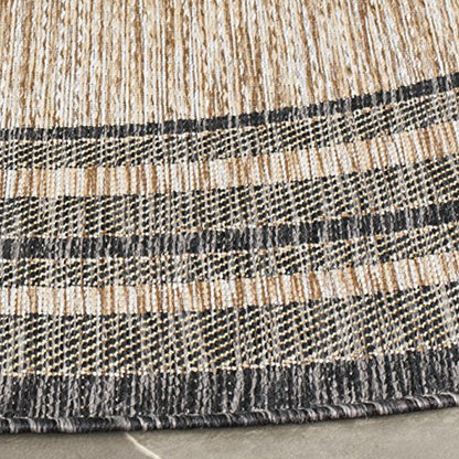 SAFAVIEH Courtyard Outdoor Round Rug 6'7", Natural & Black CY8475-37312, view 5