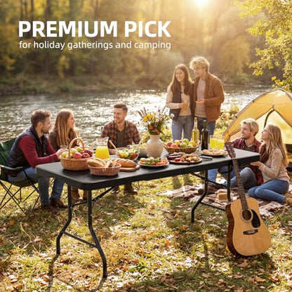6FT Folding Table with Carrying Handle: Upgrade Thickened Heavy Duty Portable Foldable Table | Plastic Folding Tables for Party, Dining, Wedding, Events, Picnic Indoor, Outdoor, Camping, Utility Black