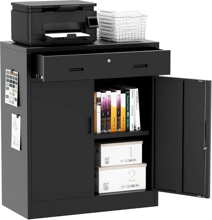 Metal Storage Cabinet 36" H, Locking Storage Cabinet with 1 Drawer and Adjustable Shelf, Garage Storage Cabinet for Home Office, Garage, School, Apartment, Warehouse
