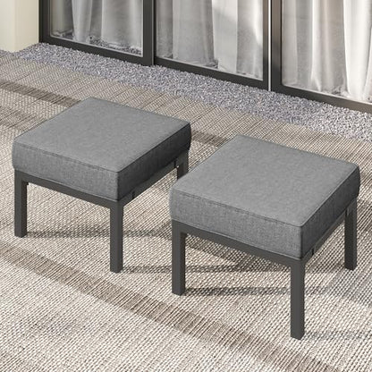 Outdoor Footstools Patio Ottoman Set of 2, Aluminum All-Weather Outdoor Footrest Seat with Removable Cushions, Patio Furniture Ottomans for Garden, Backyard, Poolside-Gray